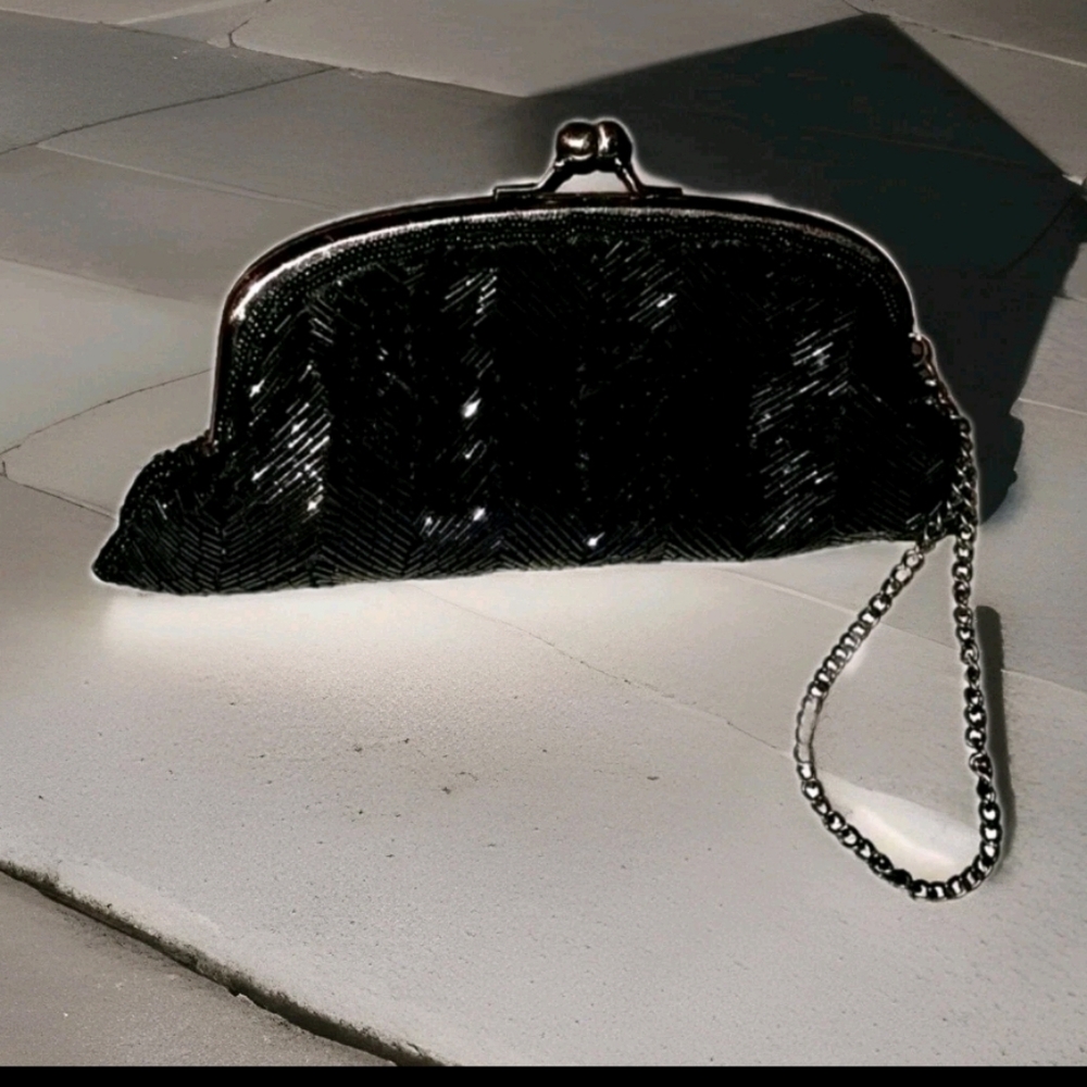 The Limited Glass Beaded Purse, Pristine Vintage, Rich Black
